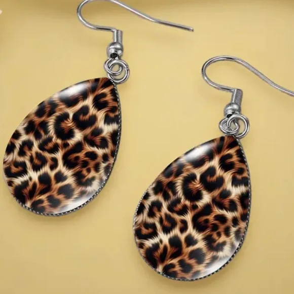 Teardrop Leopard Earrings - Picture 2 of 6